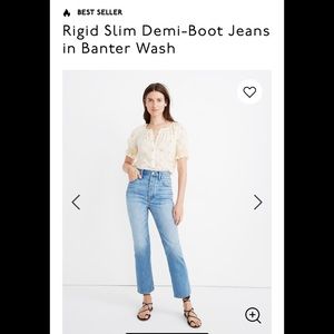 NWT Madewell Rigid Slim Demi Boot Jeans size 26